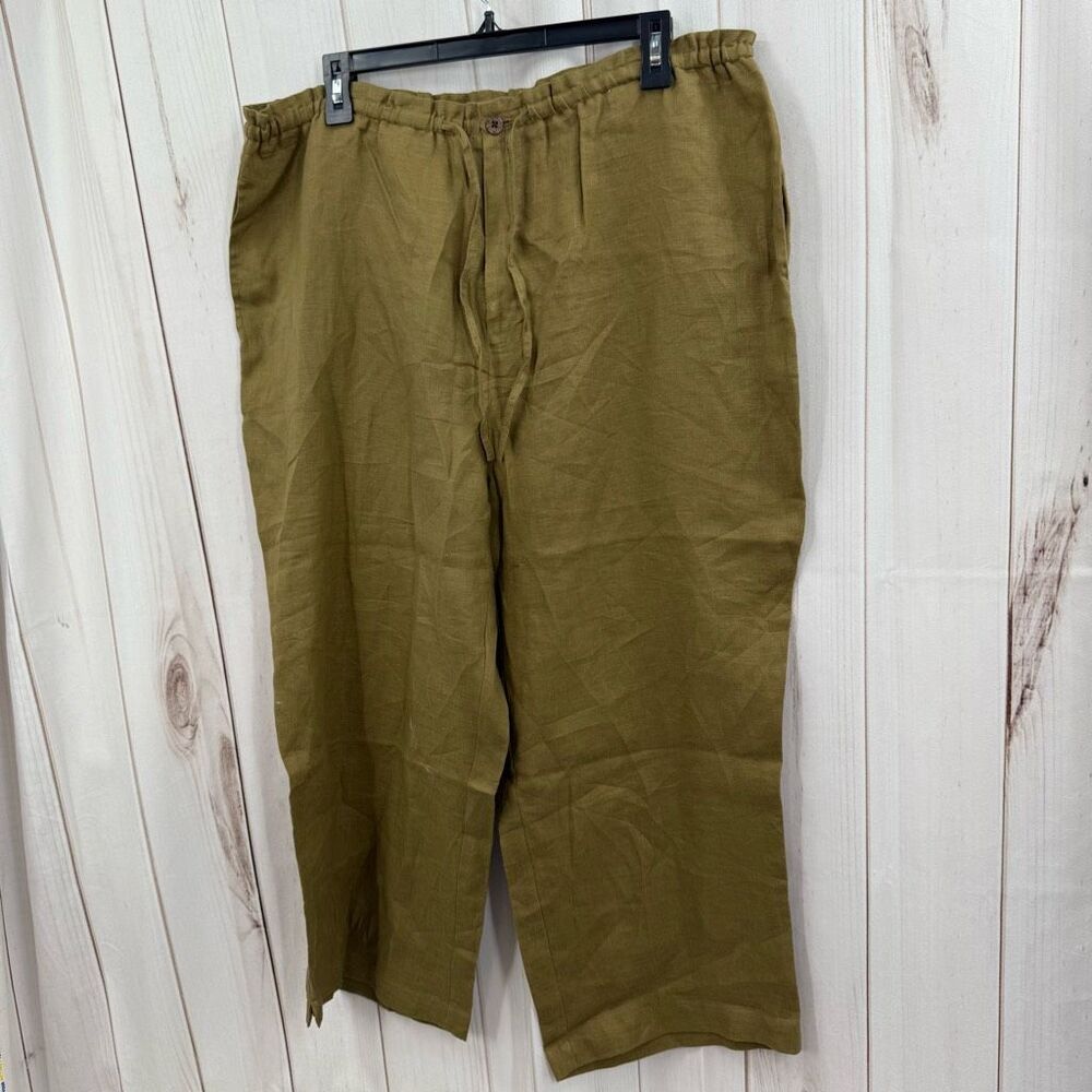 Jamaica Bay Women’s XL Green 100% Linen Wide Leg Pants